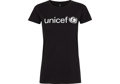 Sort dame t-shirt med hvidt unicef logo 