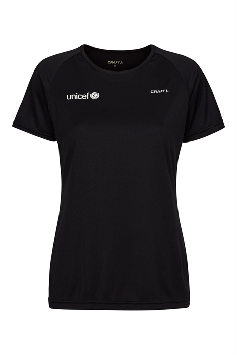 Sort traenings t-shirt med hvidt unicef logo til kvinder 