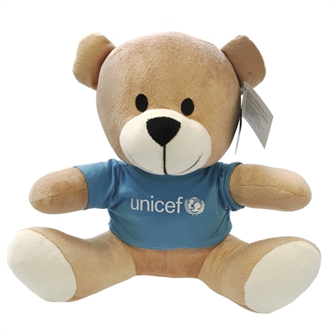 Blod stor bamse, teddybear med UNICEF troje