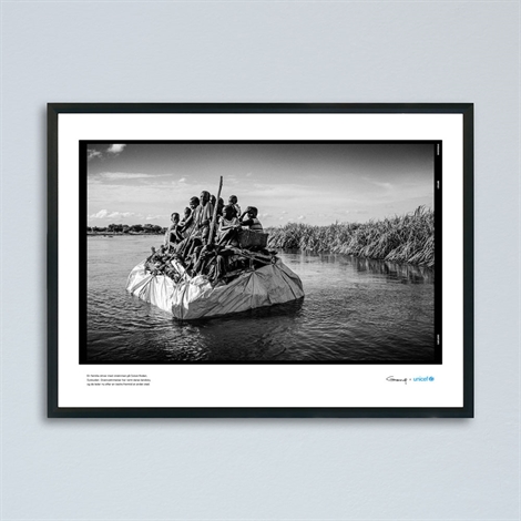 Jan Grarup plakat: Familie på tømmerflåde